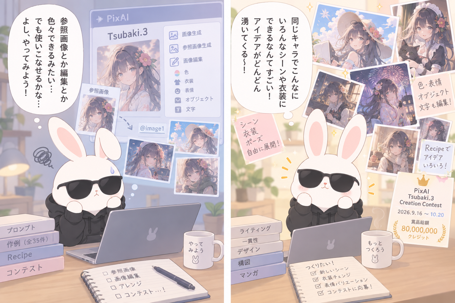 PixAIのAIアートモデル「Tsubaki.3」がリリース、参照画像生成や画像編集に対応のアイキャッチ画像